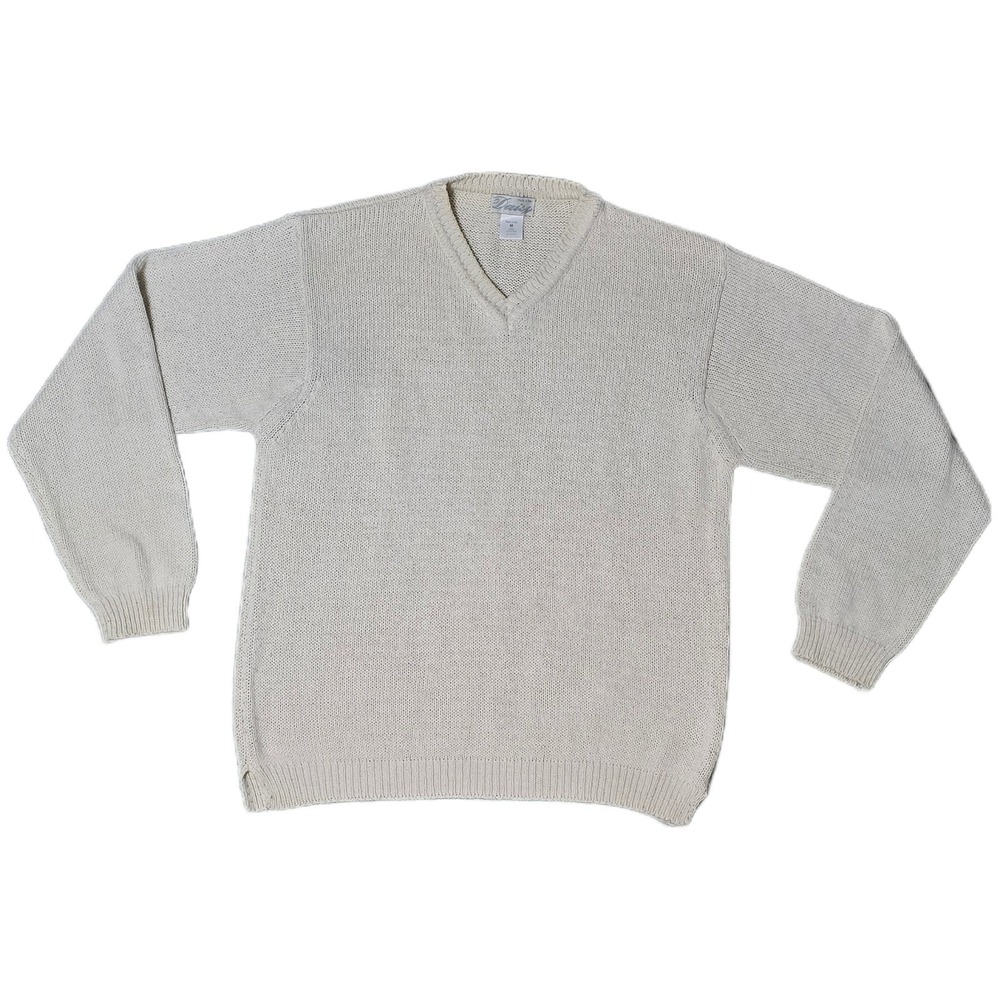 Daisy Made in Italy V-Neck Knit Cotton‎ Sweater M Beige Casual Everyday (X)